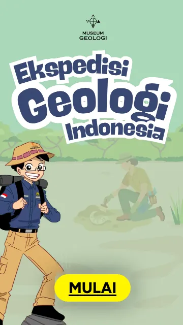 Layar judul Ekspedisi Geologi Indonesia dengan tombol Mulai